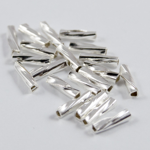 Sterling silver plated twisted beads 6x1.5mm