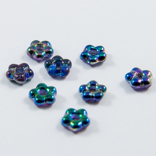 PF09. Iridescent blue crystal flower beads 5mm